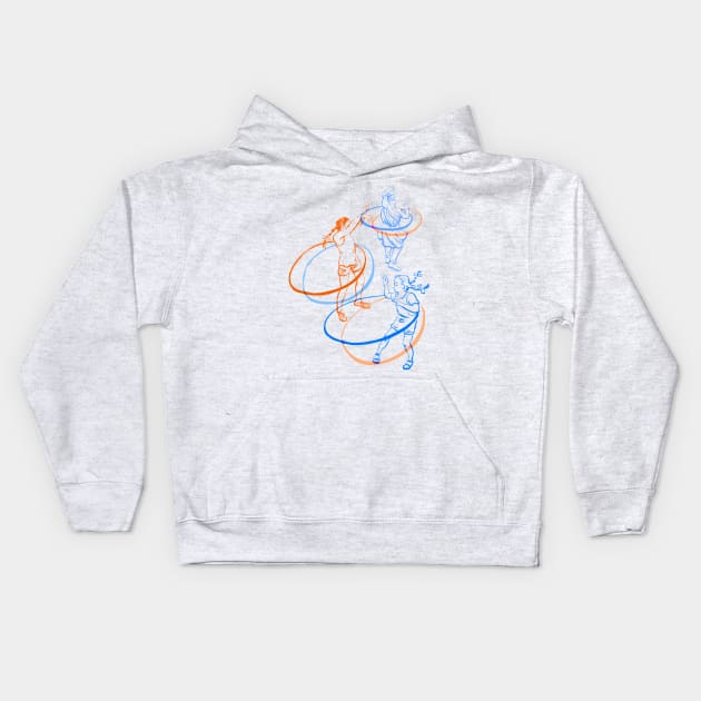 Red and Blue Hula Hoopers Kids Hoodie by esther.sketch 